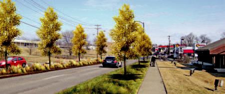 The current view along Providence Road from Elm Street to the Broadway intersection and illustrations of improvements envisioned by urban planners.