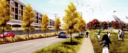 The current view along Providence Road from Elm Street to the Broadway intersection and illustrations of improvements envisioned by urban planners.