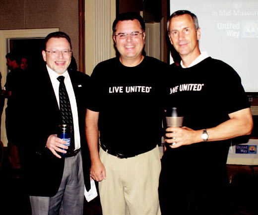 From left: Tim Rich, executive director of the Heart of Missouri United Way, with United Way board members Matt Garrett, director of audience development at KOMU TV-8, and Terry Coffelt, executive vice president at Landmark Bank. 