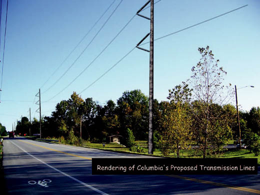 Rendering of Columbia's proposed transmission lines
