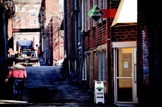 Good Nature is the only retail business in a city alley.