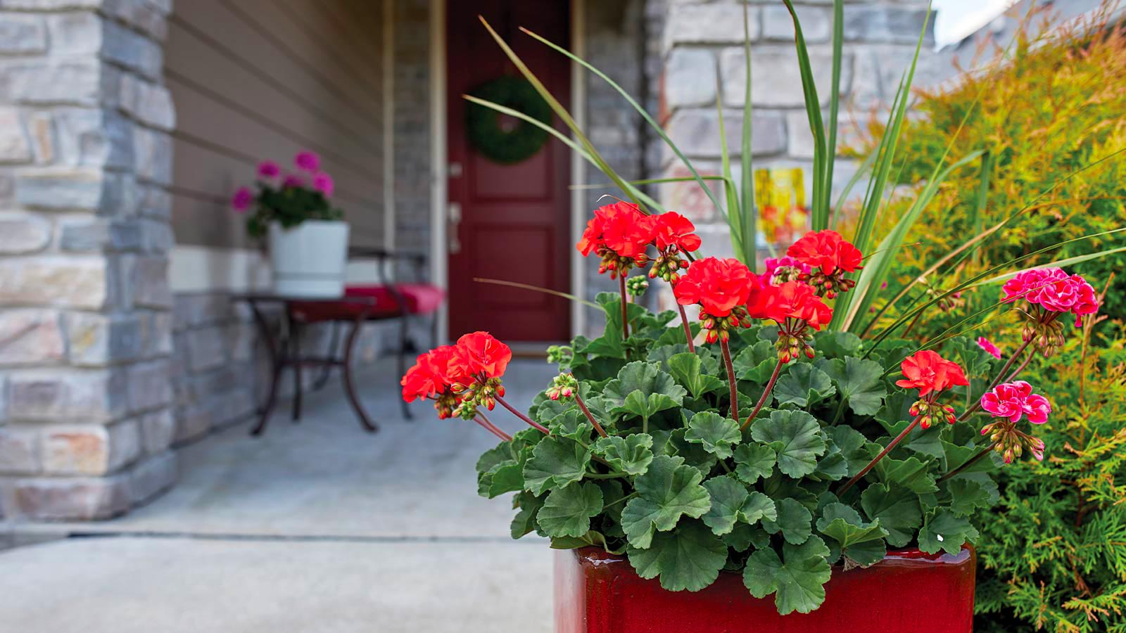 Flowers in front of a home at Linkside at Old Hawthorne in Columbia, MO