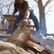 Michael De Leon builds a fire at Cooper's Landing on the Missouri River