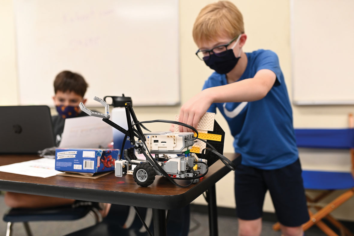 A student at Columbia Independent School engages in a STEAM activity.