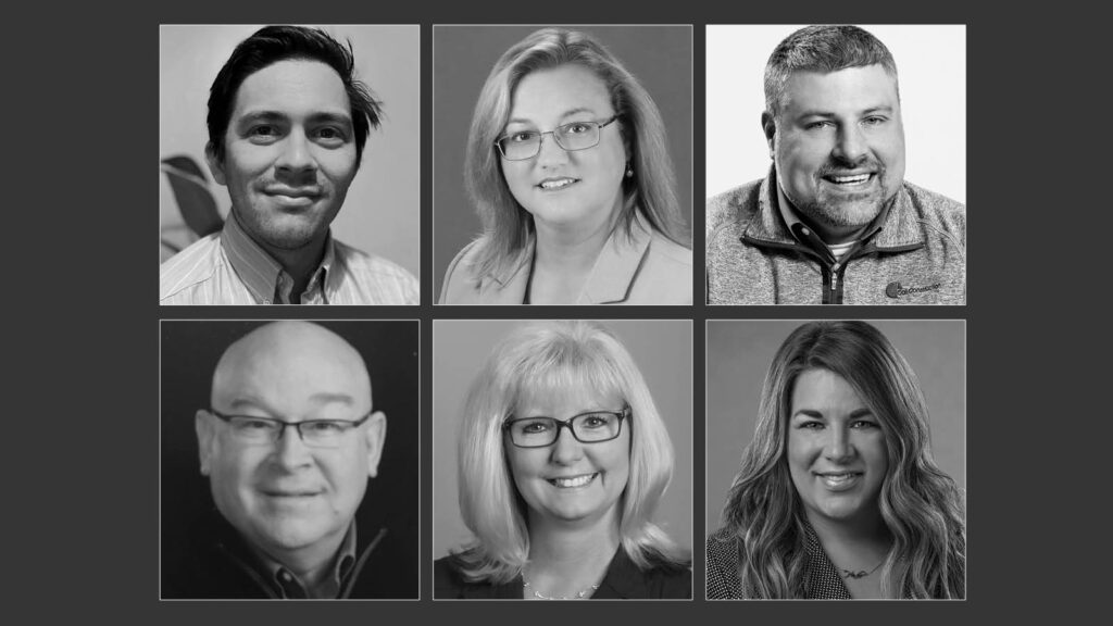 graphic of six black and white headshots of individual men and women side by side