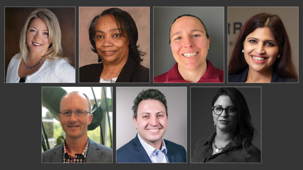 seven individual headshots of men and women