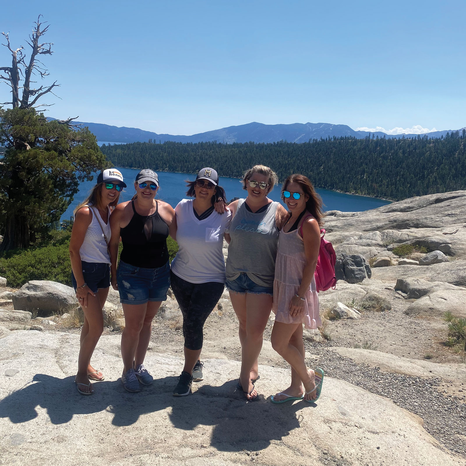 COMO Editor Kim Ambra Publisher Erica Pefferman and friends before the trek to Emerald Bay