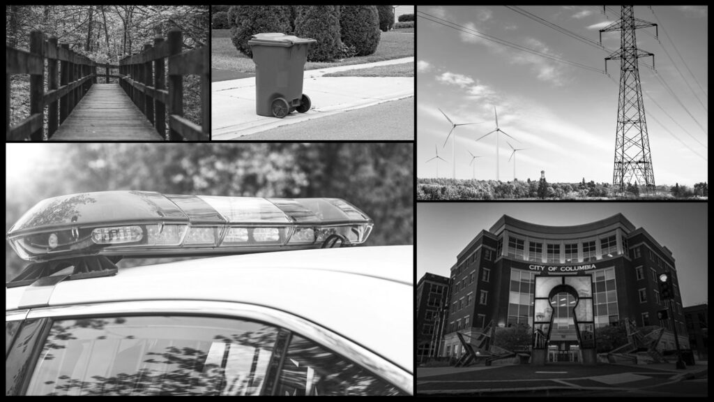 assortment of black and white images of things the city services