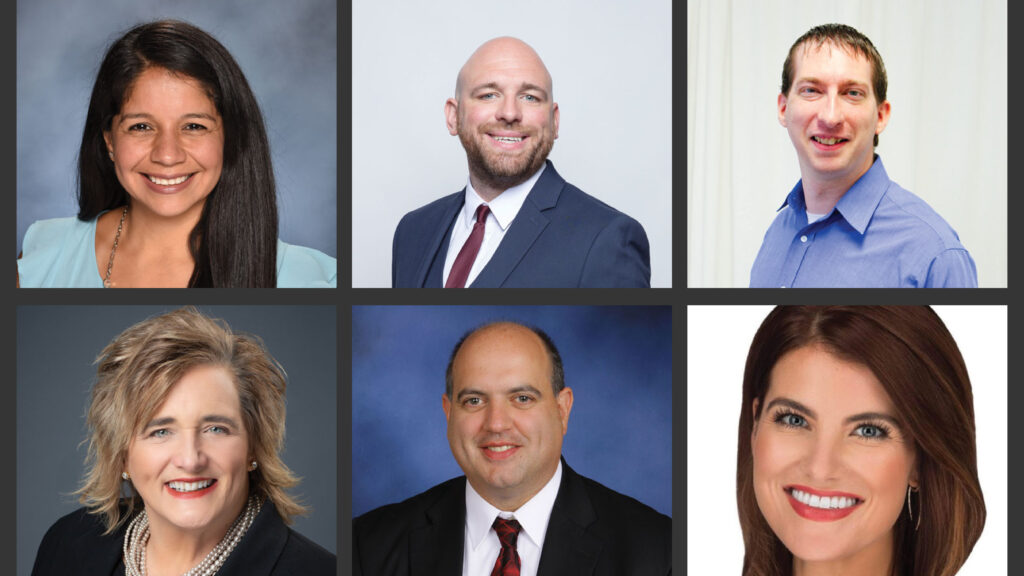 six slot grid of close up headshots of three men and three women