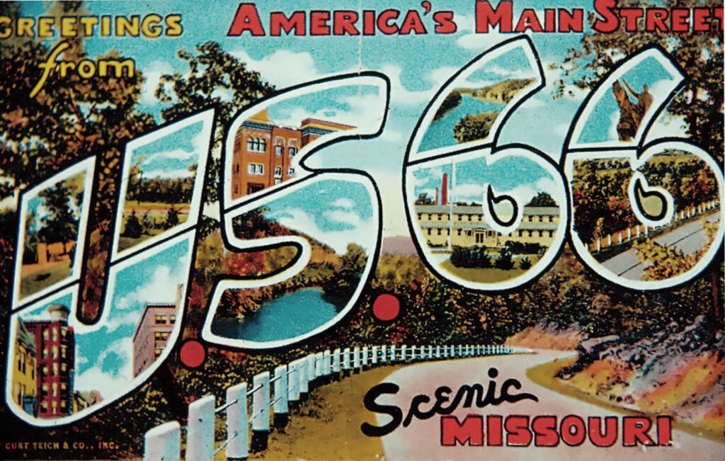 Vintage postcard from US 66 showing off scenic Missouri landscape