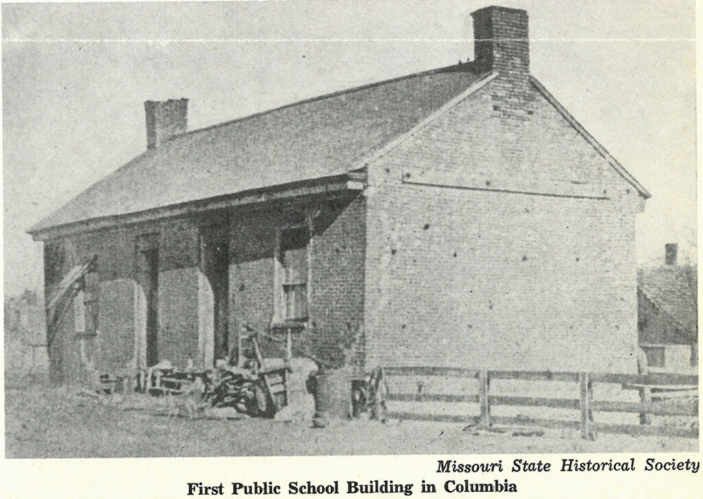 Vintage exterior view of the first public school building in Columbia Missouri