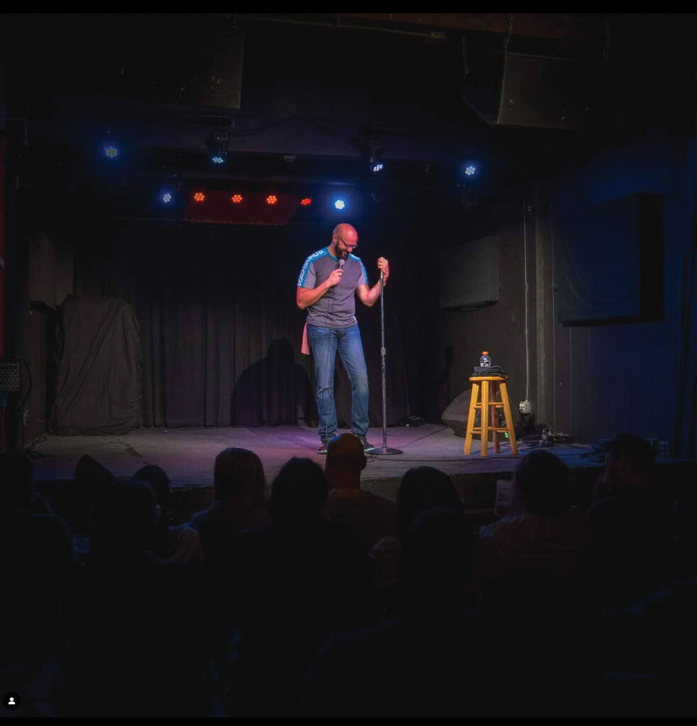 Comedian Rob Harris preforming at the Pints and Punchlines event at the Blue Note