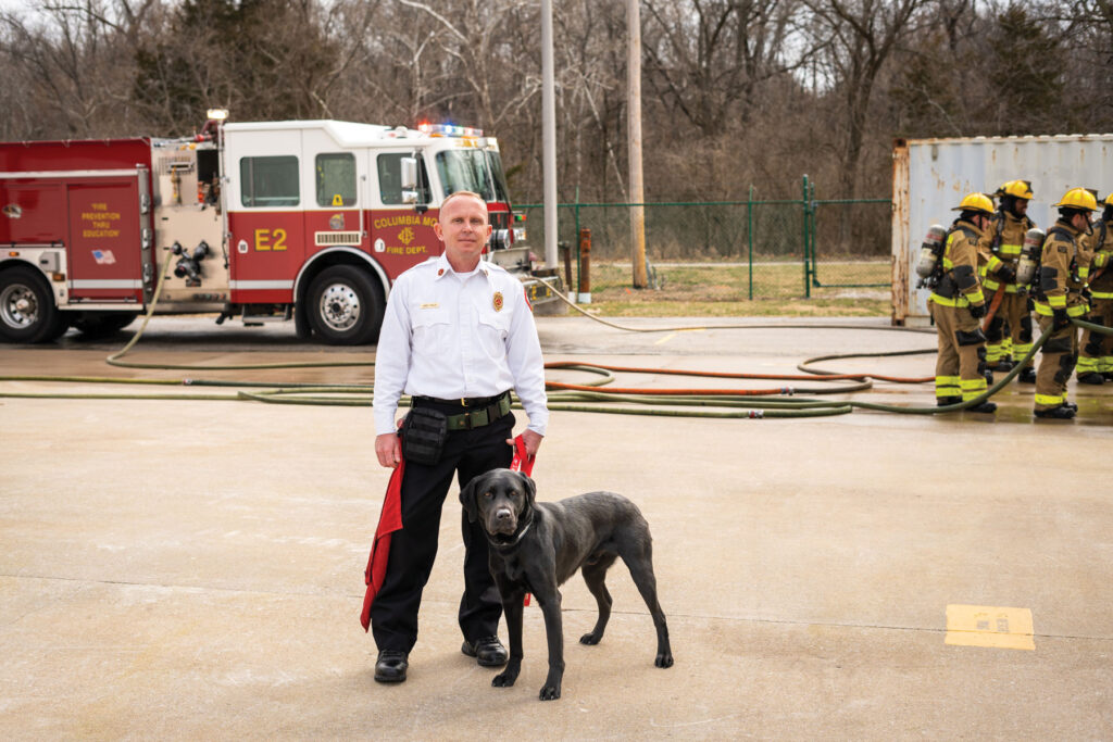 Jim Pasley And Tony The K 9 Accelerant Detection Dog Portrait