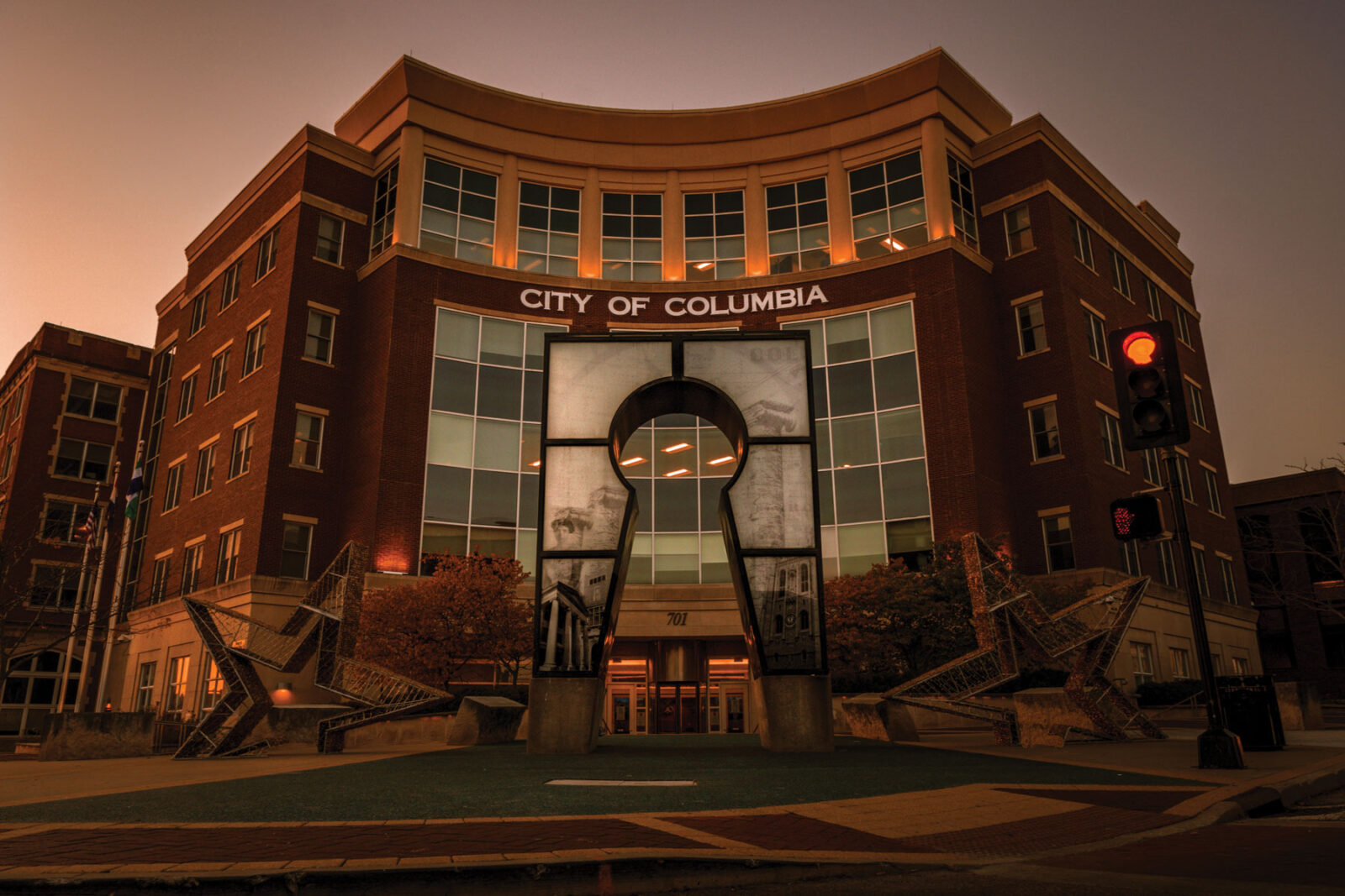 exterior of city of columbia building at sunset in article titled Keys to the City by Charles Bruce