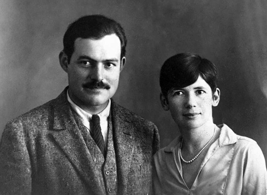 Ernest and Pauline Hemingway, black and white photo taken in Paris, France, 1927.