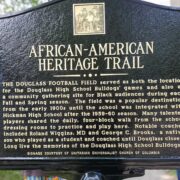 This is the plaque and message on the new marker that memorializes the former Douglass High School football field on Columbia's African American Heritage Trail.