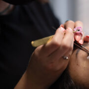 Miranda Fuhr applying Alana Harper Lashes