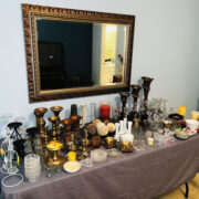 Table lined with glassware