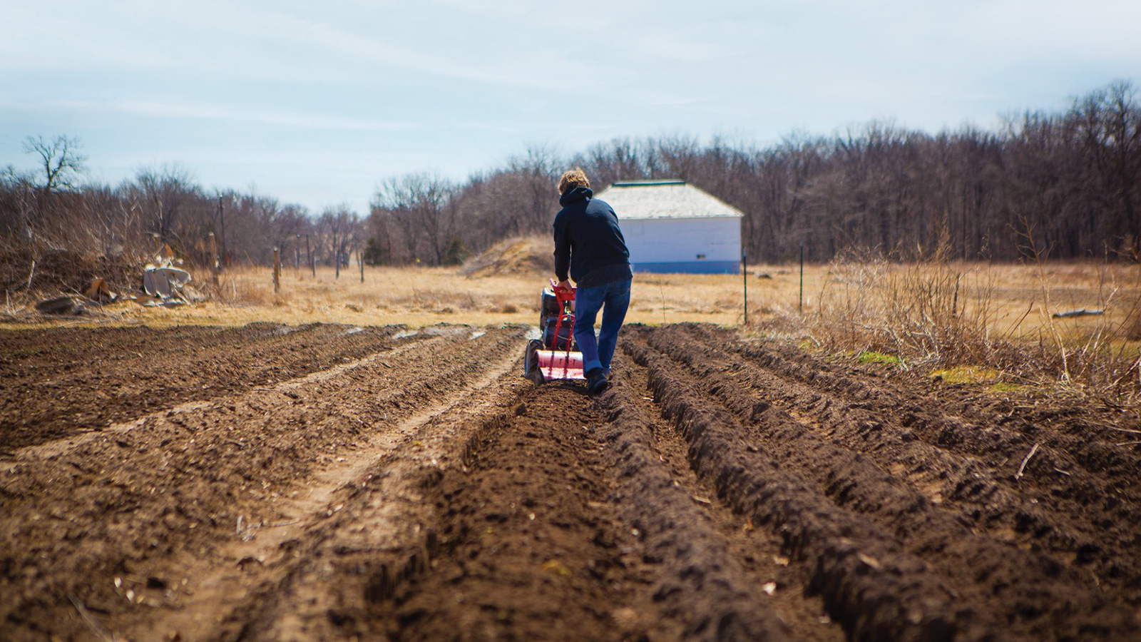 Walker Claridge working at Terra Bella, his farm in Hatton.