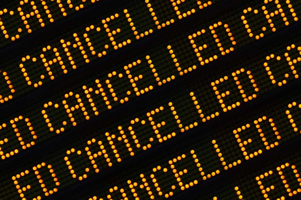 Gettyimages illuminated sign with the words canceled repeatedly