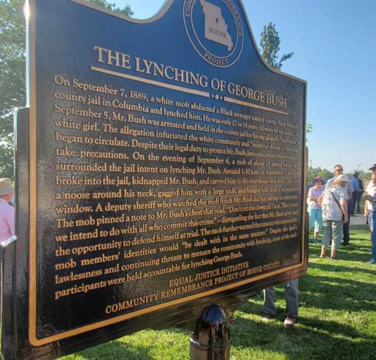 The 25th marker on the African-American Heritage Trail in Columbia, Missouri, recognizes the lynching of Black teen George Bush in 1889.