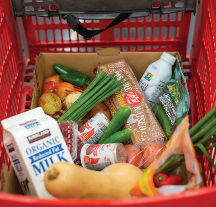 Cart full of groceries from The Food Bank Market
