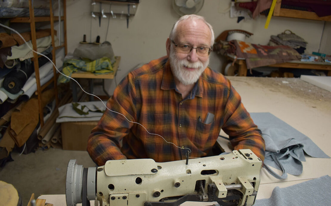 Ralph Terwelp is pictured at his sewing and upholstery area.