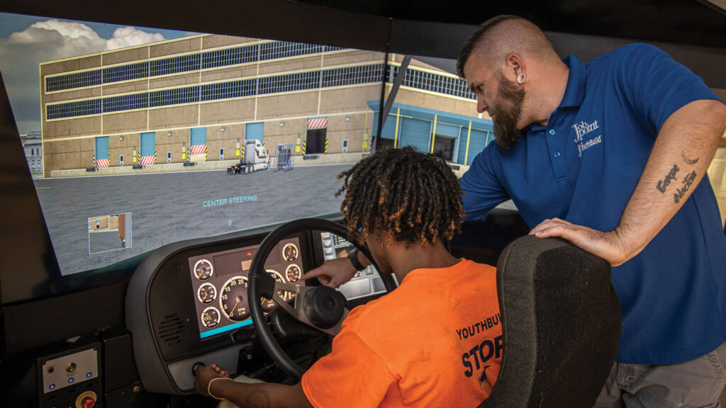 Student in the driver simulator at Job Point