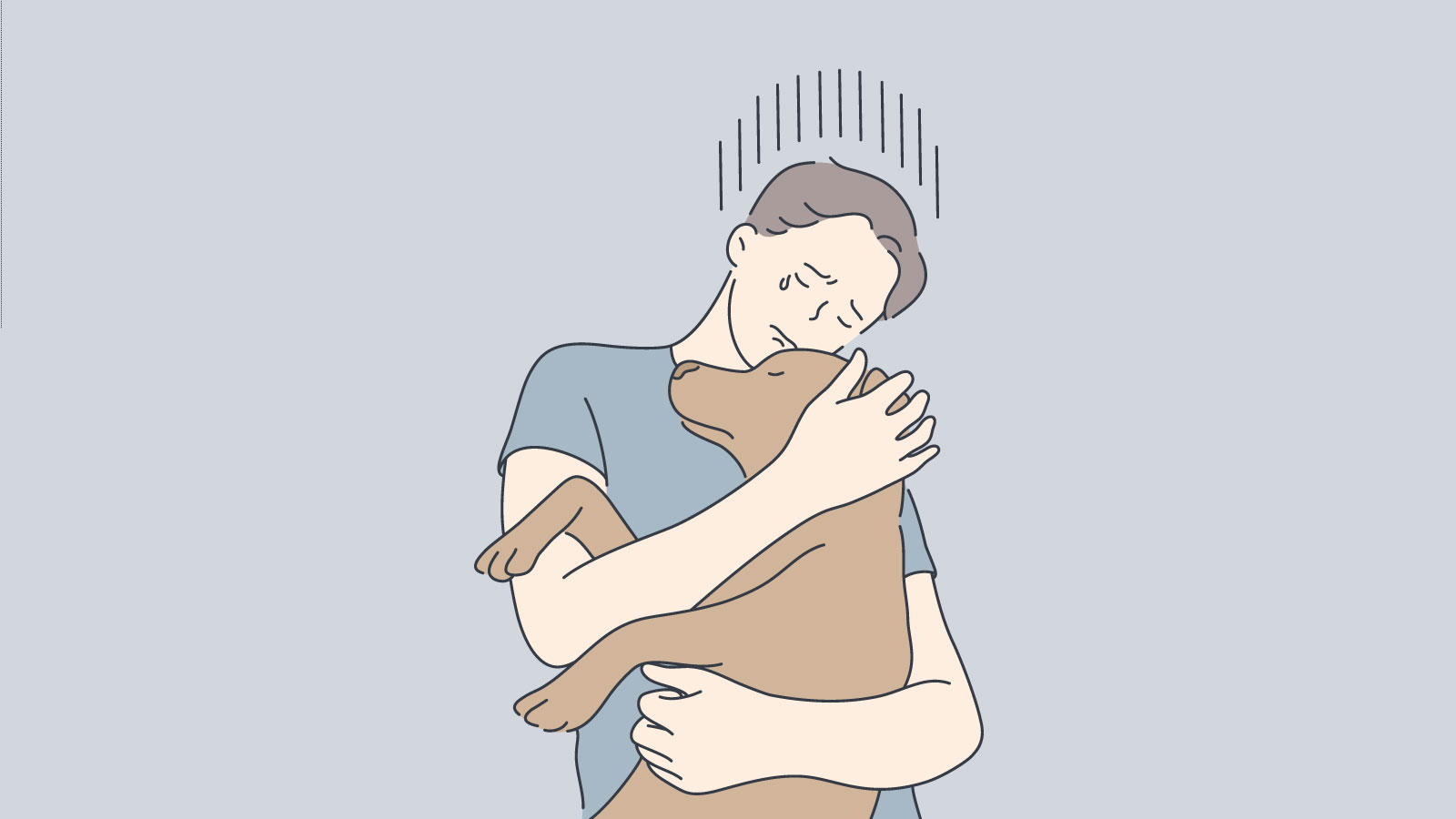 Crying Boy Hugging Brown Dog