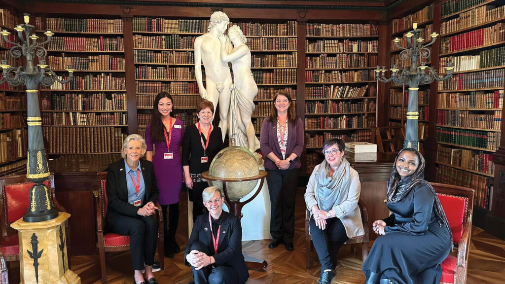 Mayor Buffaloe poses with the U.S. mayors delegation at Villa La Grange, a historical landmark in Geneva, Switzerland.