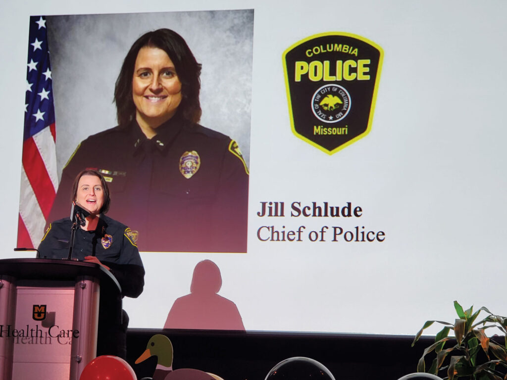 Columbia Chief of Police Jill Schlude giving speech