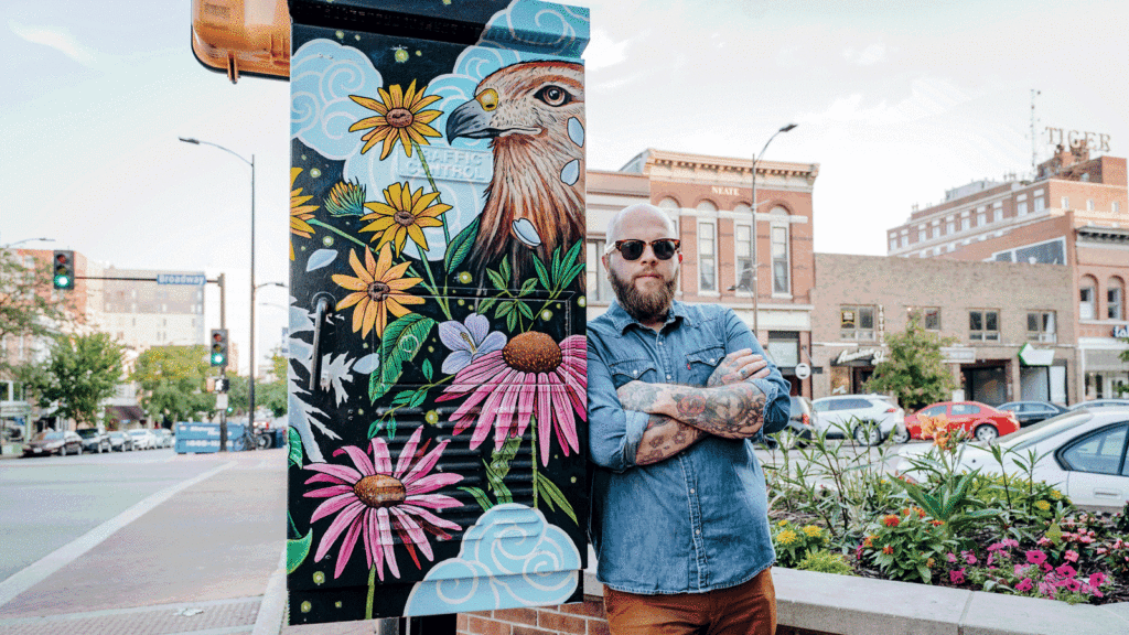 Cody Finley’s artful representation at the corner of Ninth and Broadway pays homage to colorful native plants.