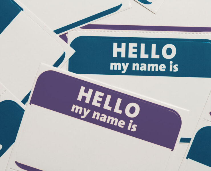 A Pile of 'Hello My Name Is' stickers