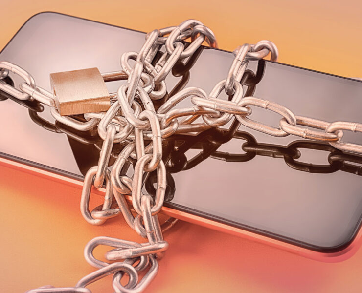 Cellphone chained and secured with a padlock