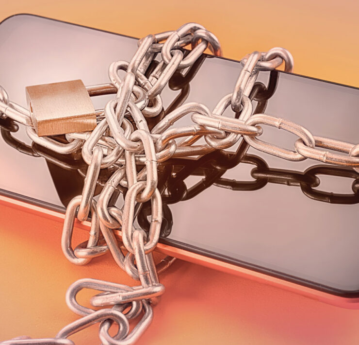 Cellphone chained and secured with a padlock