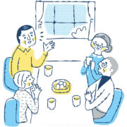 Illustration of adults talking with older adults.