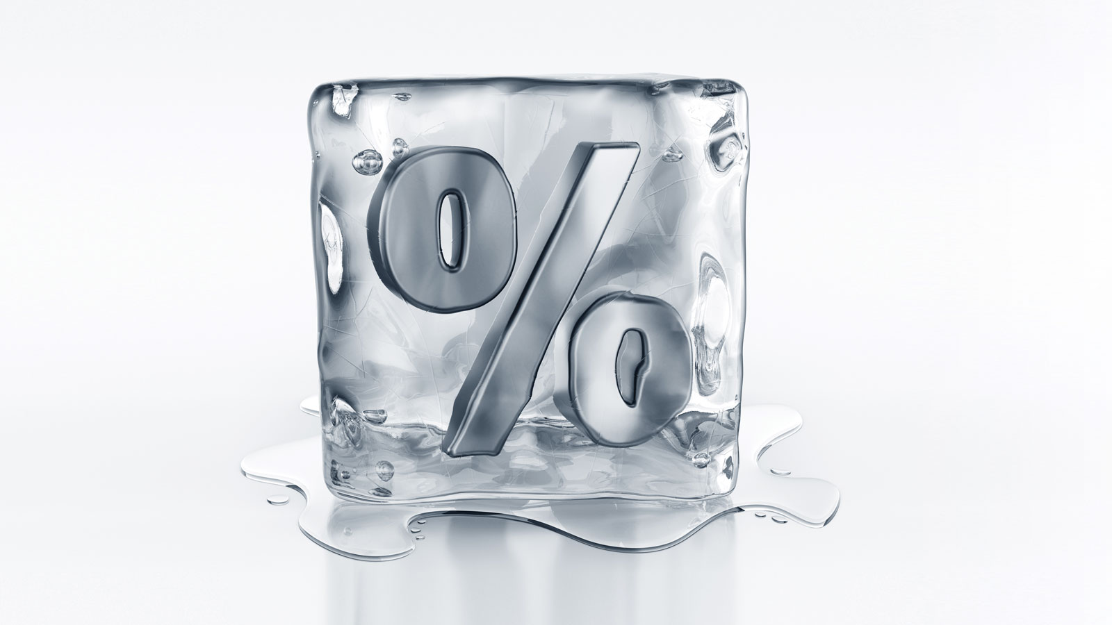 Illustration of ice cube with percentage sign carved into it.