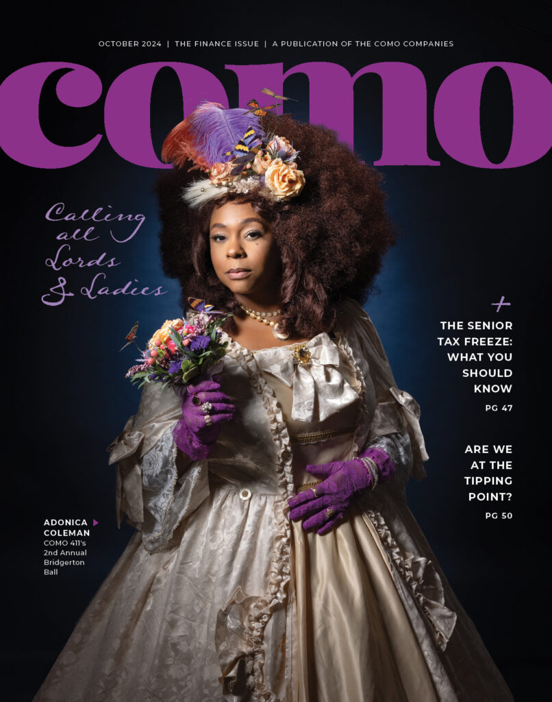 COMO Magazine | The Finance Issue | October 2024 | Featuring Adonica Coleman on the cover dressed for the Bridgerton Ball.