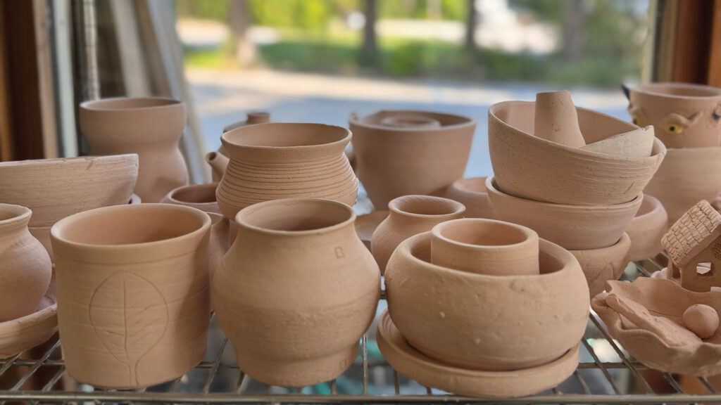 Shelf Of Ceramics Students Creations From Access Arts