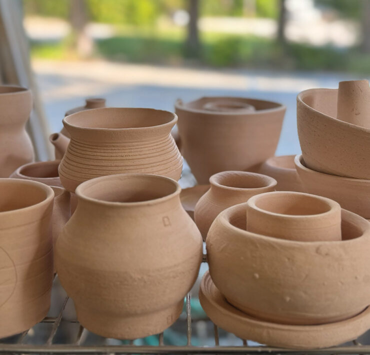 Shelf Of Ceramics Students Creations From Access Arts