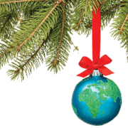 Featured Globe Ornament Hanging From Pine Tree Limb