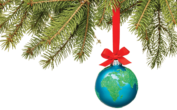 Featured Globe Ornament Hanging From Pine Tree Limb