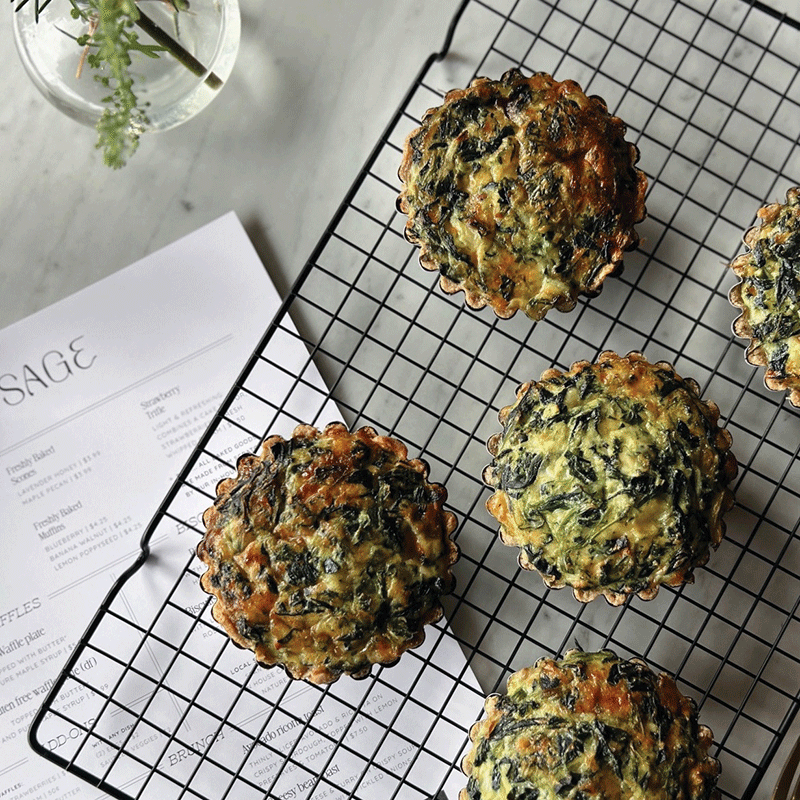 Spinach Egg Bites Cooling On A Wire Rack From Sage Cafe