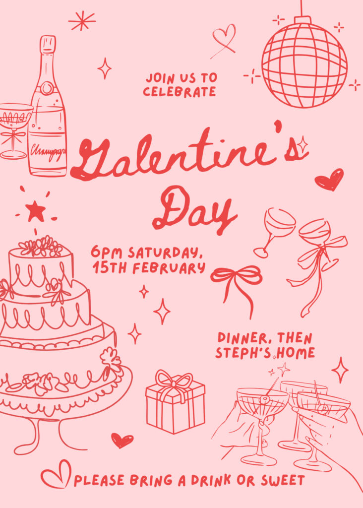 pink and red valentines day invitation for a party