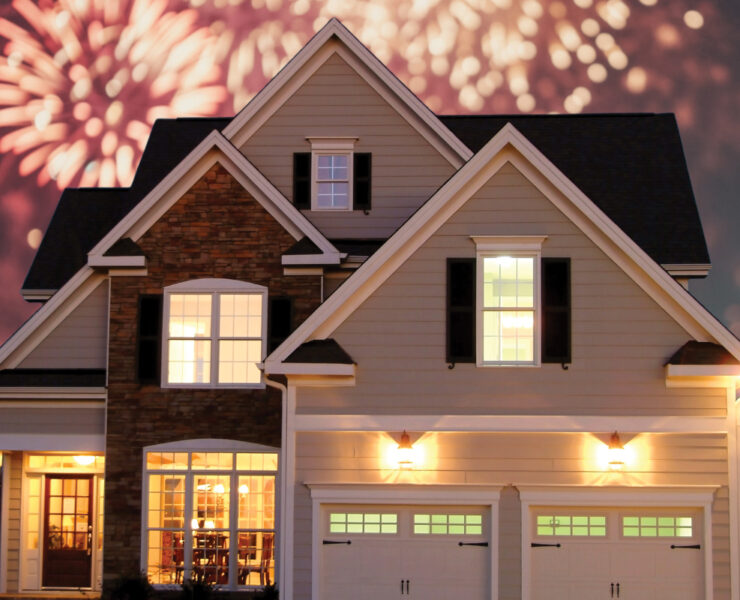 Computer Generated Image Of A House With Fireworks In The Background