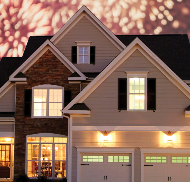 Computer Generated Image Of A House With Fireworks In The Background