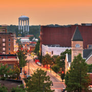 Featured Columbia Skyline With A Glowing Orange Horizon