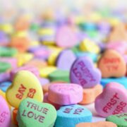 an assortment of valentines style candy hearts