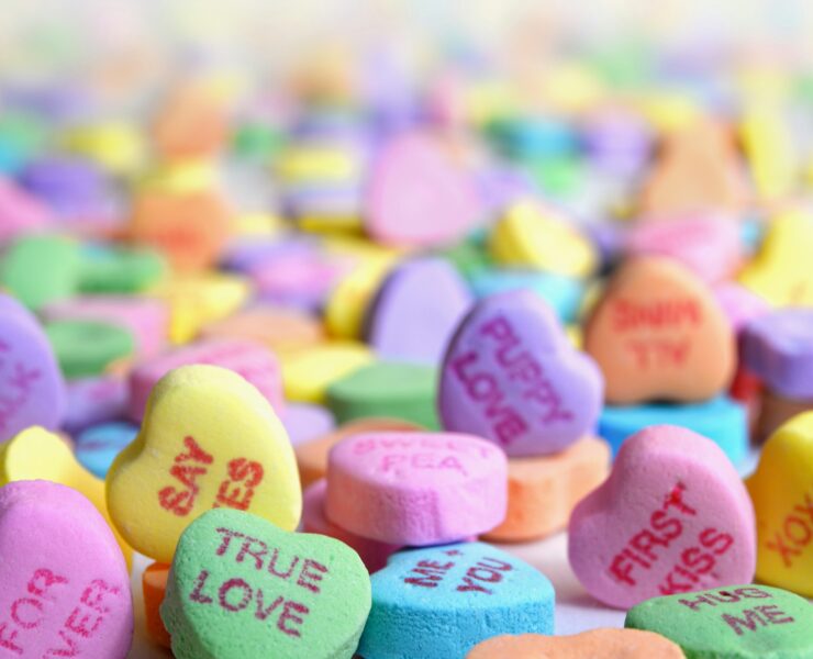 an assortment of valentines style candy hearts