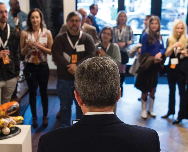 crowd gathered in a art studio for the Featured Unbound Book Festival Event